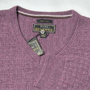 Jos A Bank Reserve Sweater Mens Large Purple V Neck Pullover Cashmere Blend